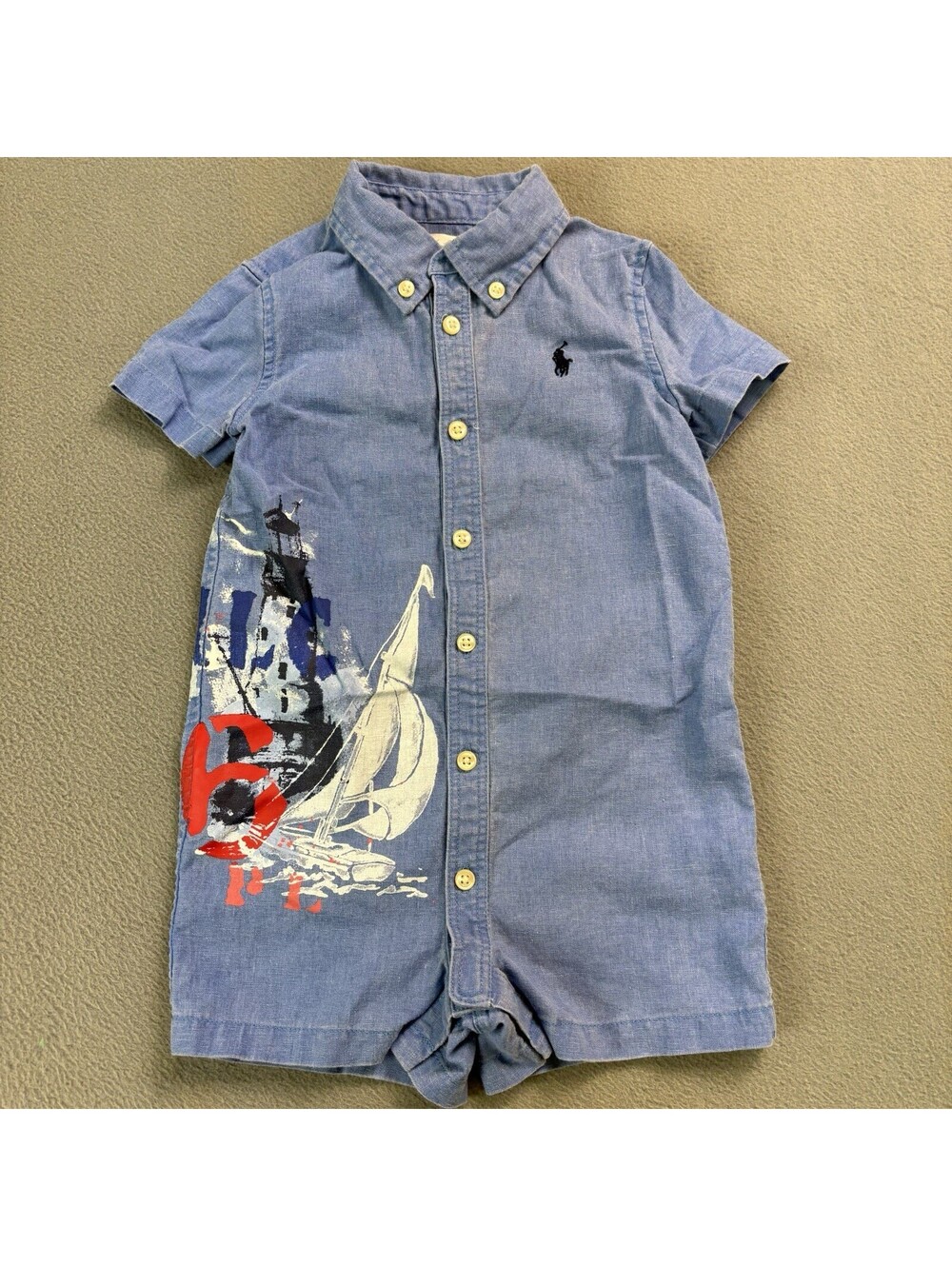 Ralph Lauren Sailing Sail Boat Romper Size 12M Blue